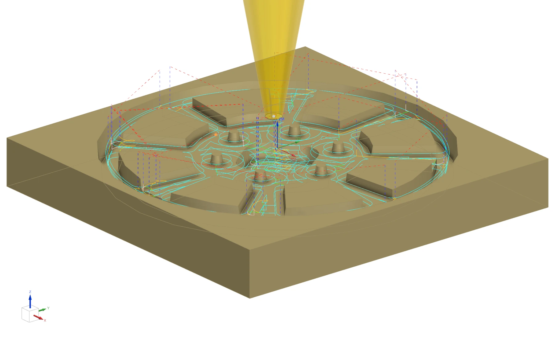 Machining strategy for the mold cavity.