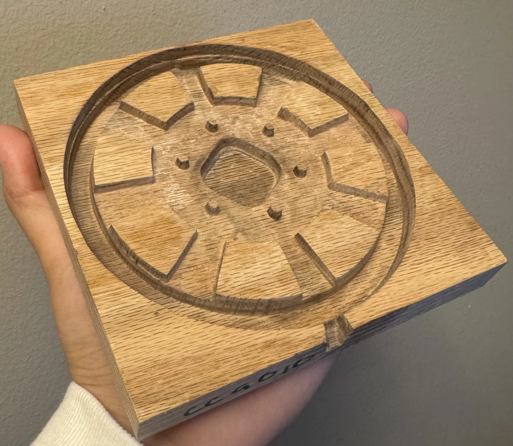 Fabricated wooden flywheel mold.