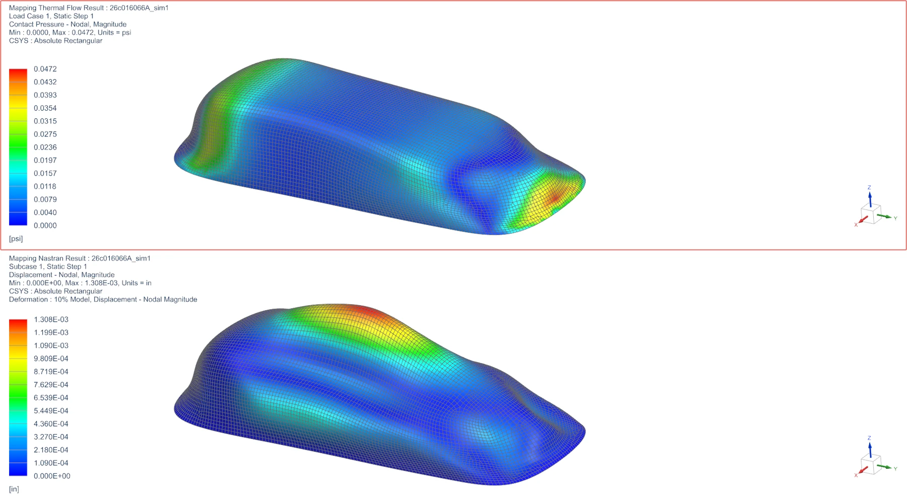 Transferred aerodynamic pressure and structural response analysis.