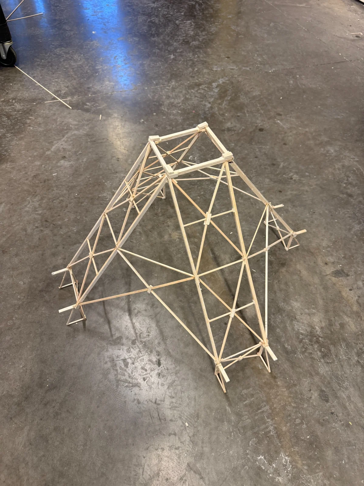 The fabricated balsa structure, with cross-bracing and reinforced joints.